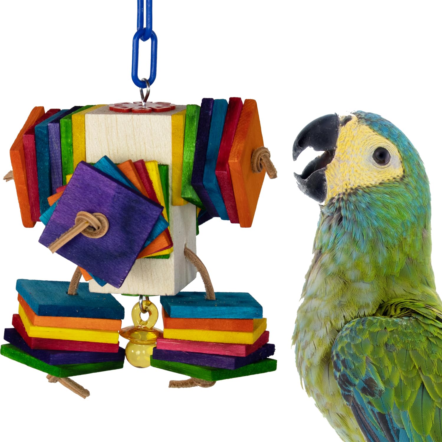 Super Bird Creations SB1182 Balsa Block Buster Bird Toy - Wooden Bird Toys - Perfect for Chewing Foraging and Boredom Relief - Ideal for Ringnecks Medium Conures Quakers - Medium Bird Size 11" x 8"