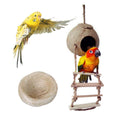 PINVNBY Coconut Bird Nest Hut with Ladder Coconut Hide Lovebird House Hanging Toy for Budgies Parakeet Cockatiels Conure Canary Finch Pigeon (with Natural Coconut Fiber)