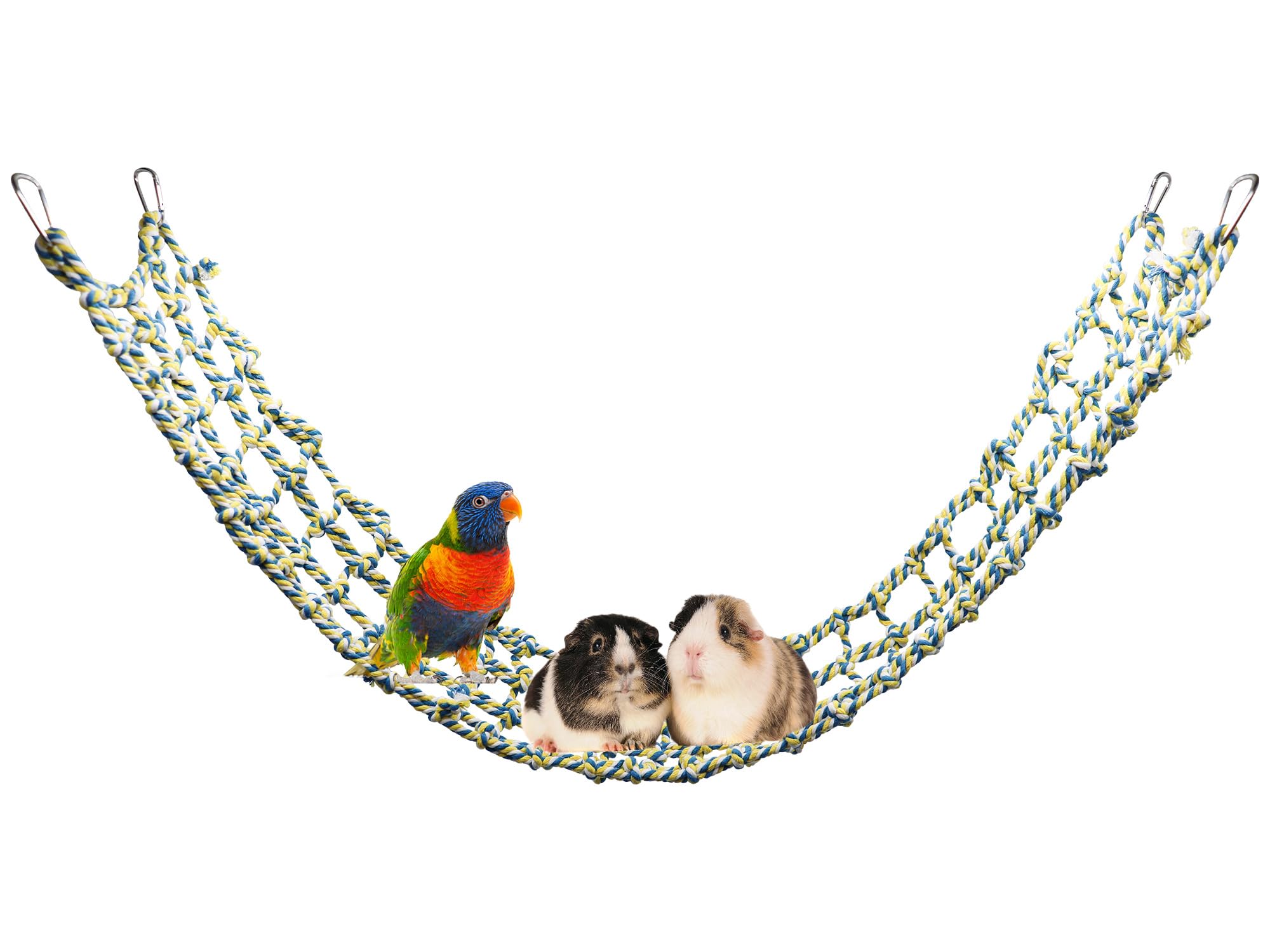 Colorful Bird Rope Net Rat Climbing Rope Net Pet Hanging Hammock Bird Ladder Rope Bridge Small Animal Rope Net Toy Cage Decor Accessories for Rat Hamster Bird Ferret