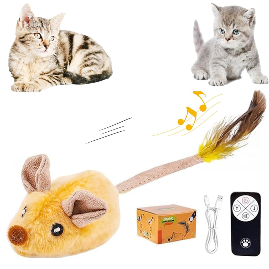 Interactive Cat Toys for Indoor CatsRemote Control MouseRemote Control Cat ToyRemote Control Mouse Cat ToyCat Mouse ToyMouse Toys for CatsMoving Mouse Cat ToyMotorized Mouse Cat Toy(Yellow)