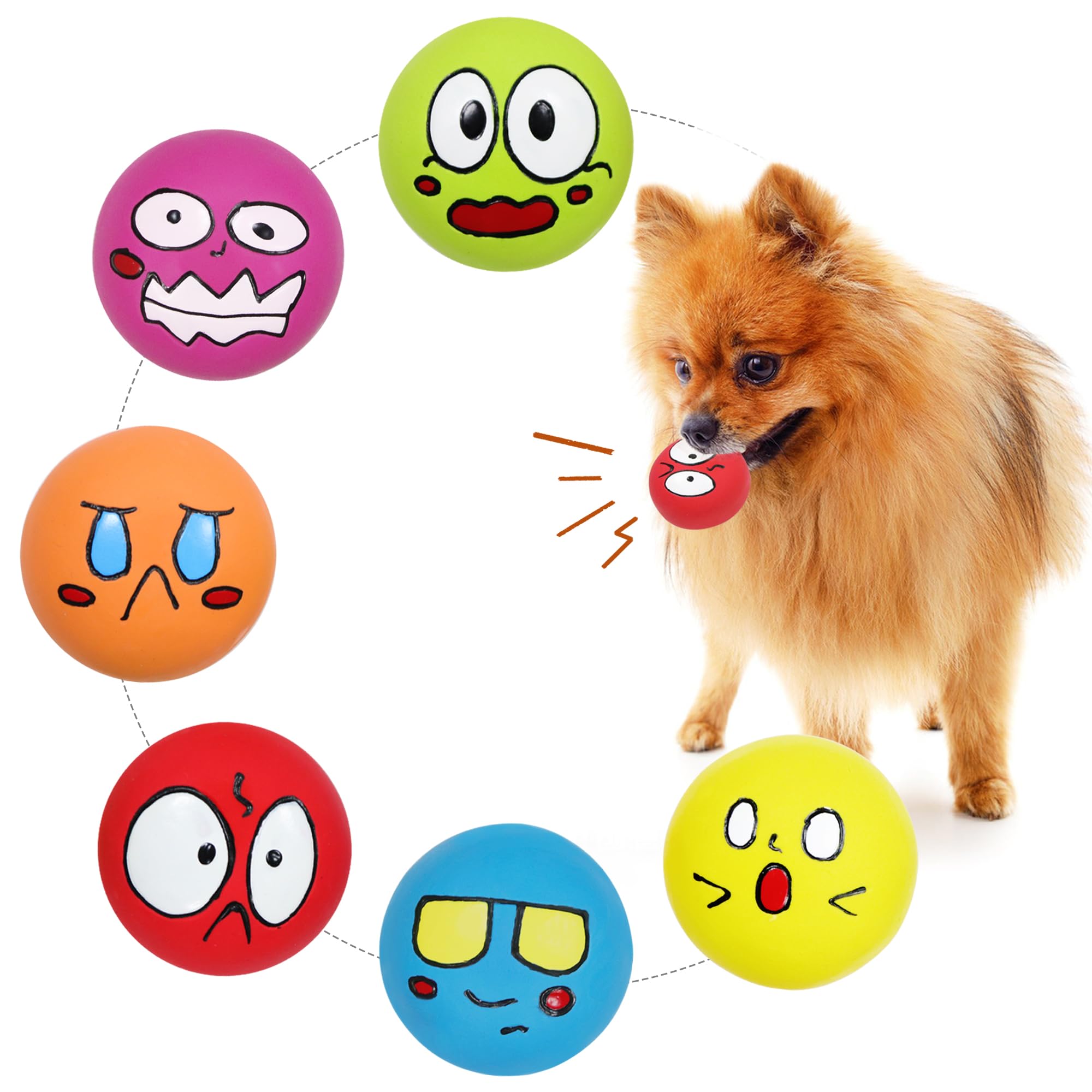 LLSPET Latex Dog Squeaky Toys Balls for Teething Puppies Small Medium Dogs 6 Pcs Bouncy Cute Face Pet Dog Toys